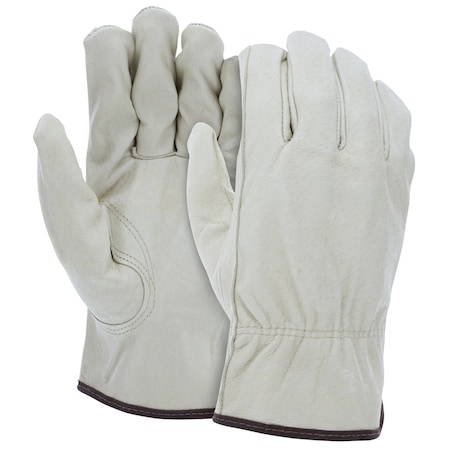 Mcr Safety Leather Drivers Gloves, Pigskin, Shirred Slip-On, Keystone Thumb, Gunn Cut, Beige, 4XL 12 PK 3401XXXXL